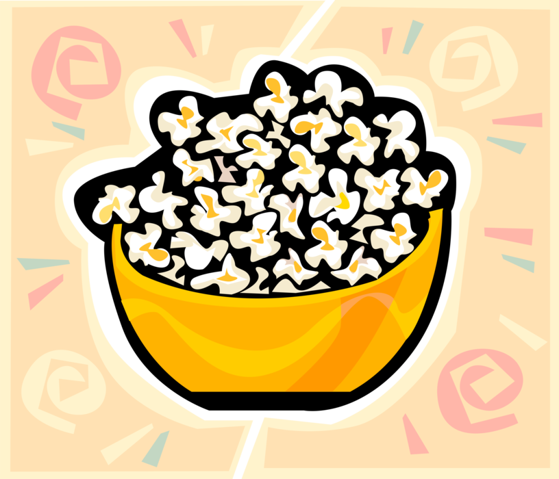 Vector Illustration of Popping Corn Popcorn Snack Food Eaten in Movie Theaters in Bowl