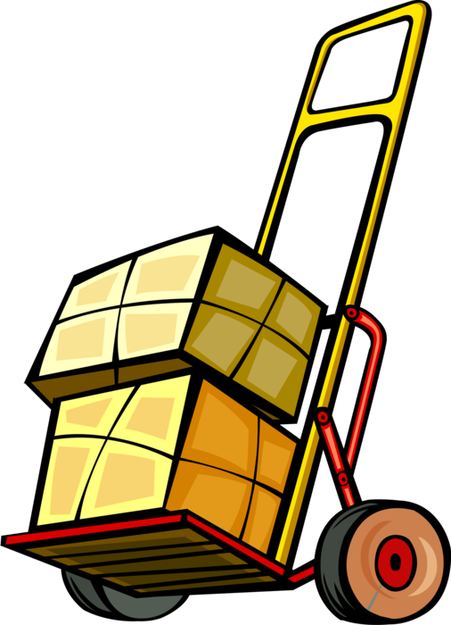 Vector Illustration of Box-Moving Handcart Dolly or Hand Truck with Shipping Boxes