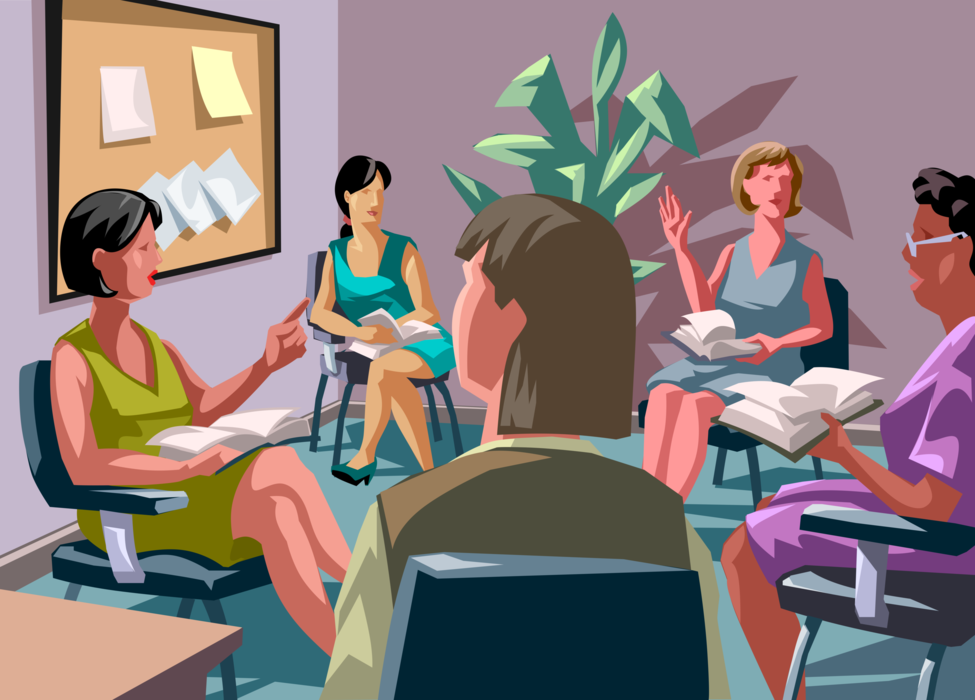 Vector Illustration of Book Club Book Discussion Club Reading and Discussing in Weekly Meeting