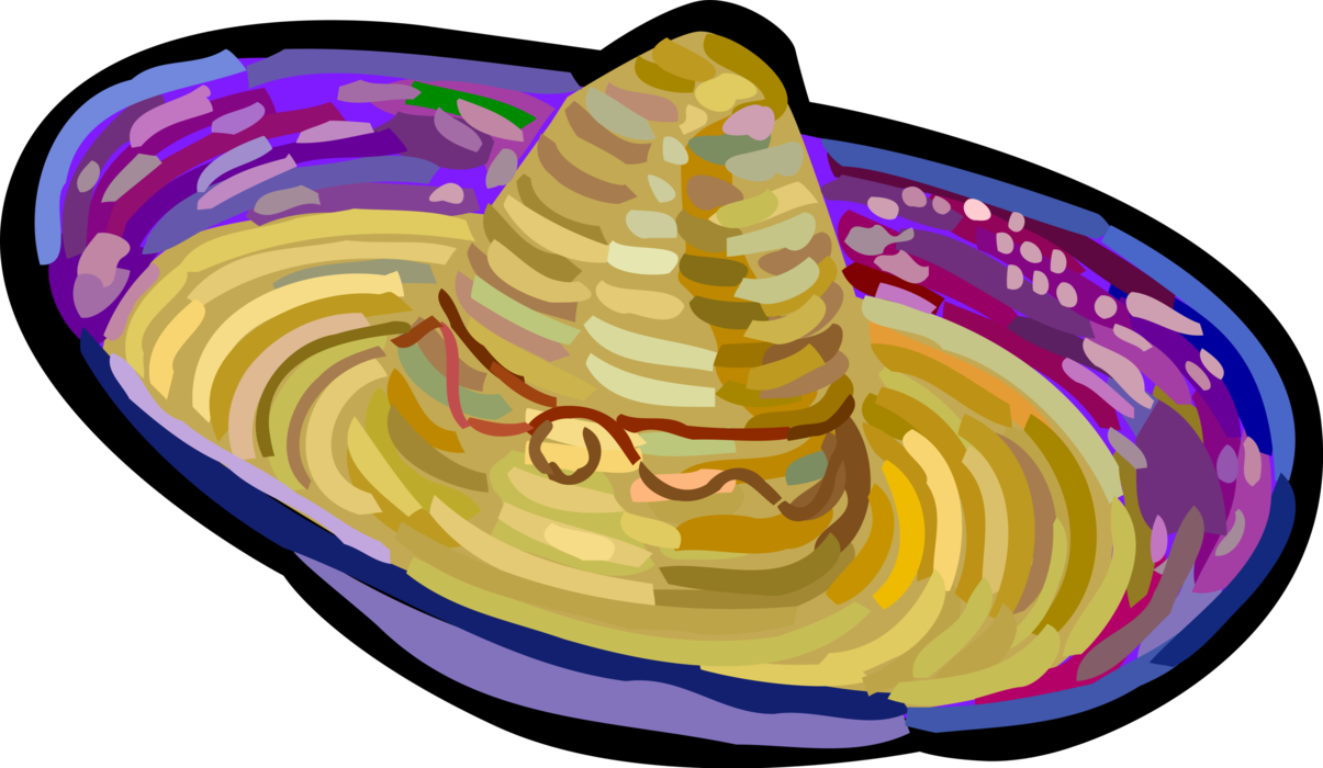 Vector Illustration of Spanish or Mexican Wide-Brimmed Sombrero Hat