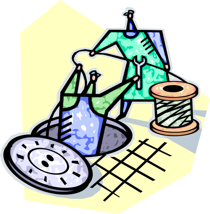 Vector Illustration of Electrical Workers Working with Power Cable in Man-Hole Sewer