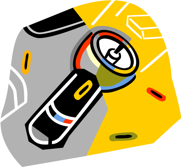 Vector Illustration of Portable Hand-Held Electric Light Flashlight or Torch