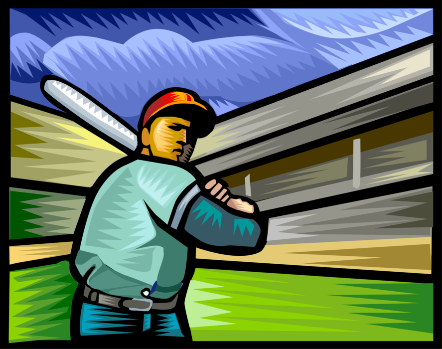 Vector Illustration of American Pastime Sport of Baseball Player Practicing Swing with Bat