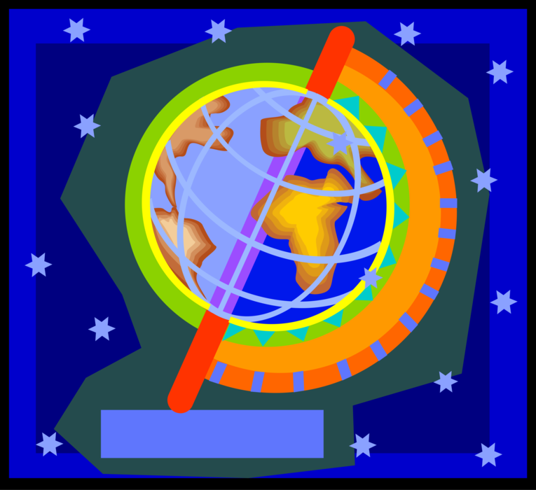 Vector Illustration of Three-Dimensional, Spherical, Scale Model Terrestrial Geographical World Globe