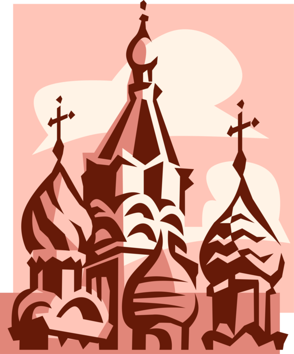 Vector Illustration of St Basil's Christian Church Cathedral on Red Square, Moscow, Russia