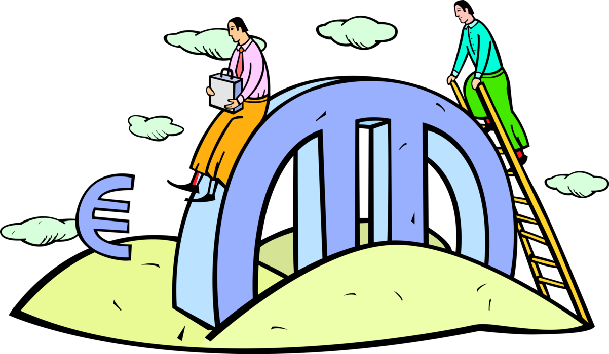 Vector Illustration of Financial Ups and Downs of Euro Official Currency of Eurozone