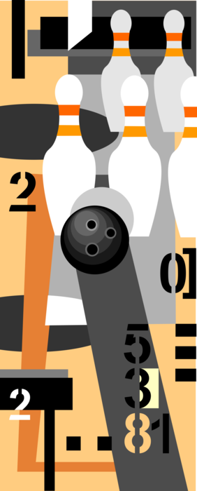 Vector Illustration of Bowling Alley Lanes with Ball and Pins