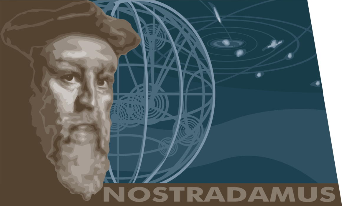 Vector Illustration of Nostradamus, French Apothecary and Reputed Seer Published Prophecies