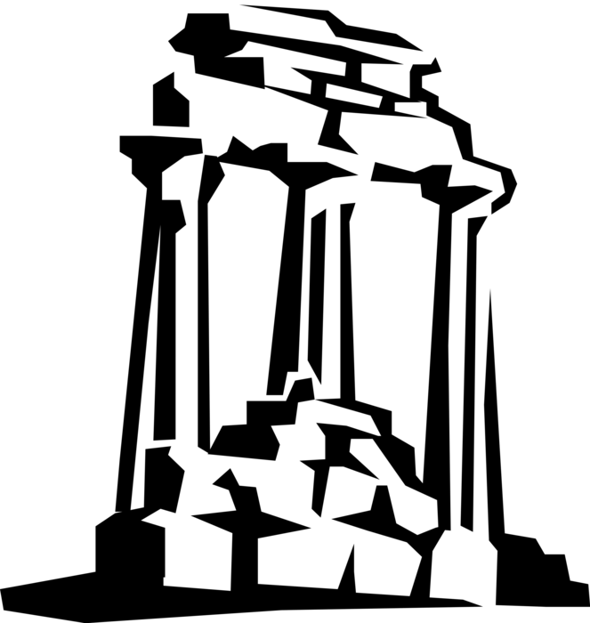 Vector Illustration of Ancient Rome Roman Ruins with Classic Column Architecture