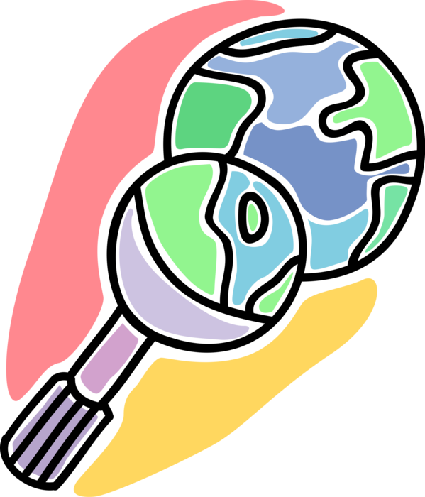 Vector Illustration of Environmental Concerns with Magnifying Glass with Planet Earth