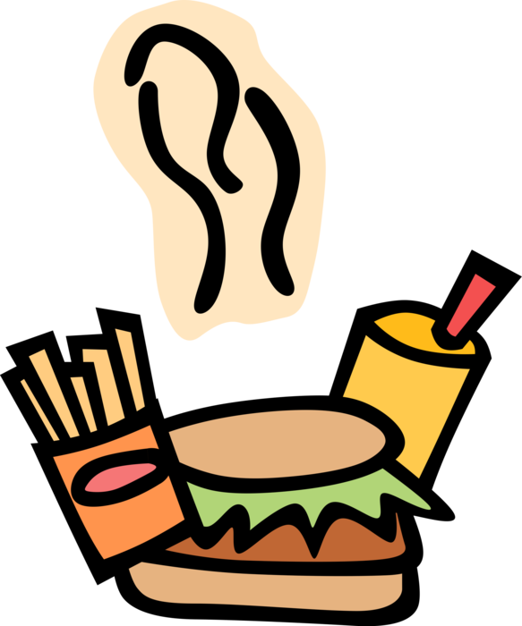 Vector Illustration of Fast Food Hamburger, Fries and Soda Soft Drink