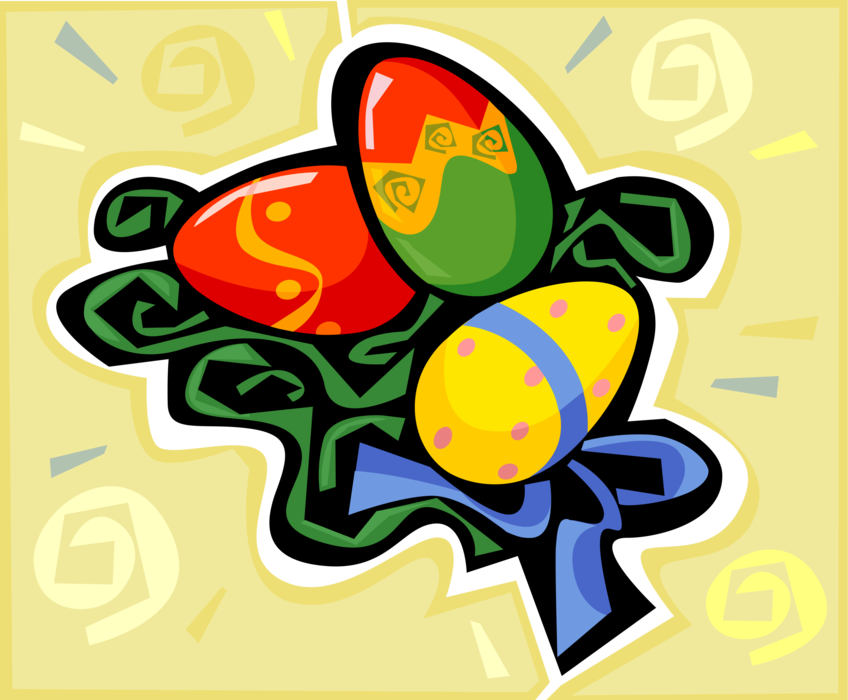 Vector Illustration of Colored Easter Eggs with Ribbon