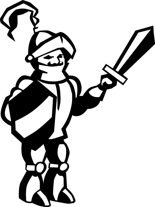 Vector Illustration of Chivalry Medieval Knight in Armor with Shield and Sword