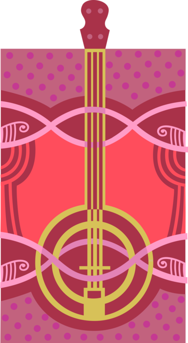 Vector Illustration of Banjo Stringed Musical Instrument Associated with Country, Folk, Irish Traditional and Bluegrass music