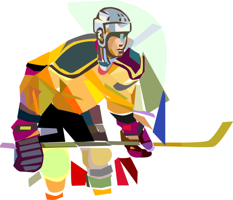 Vector Illustration of Sport of Ice Hockey Player with Stick Waits for Face-Off