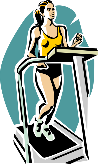 Vector Illustration of Fitness and Exercise Workout Woman Running on Treadmill