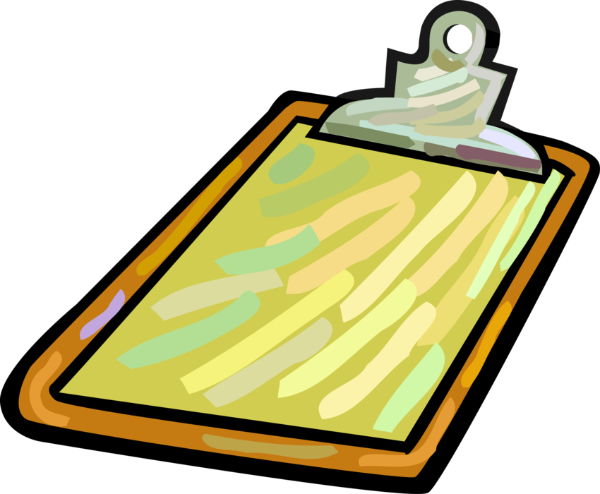 Vector Illustration of Wooden Clipboard Portable Writing Surface for Holding Paper in Place
