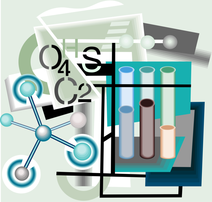 Vector Illustration of Chemistry Laboratory with Molecules and Test Tubes