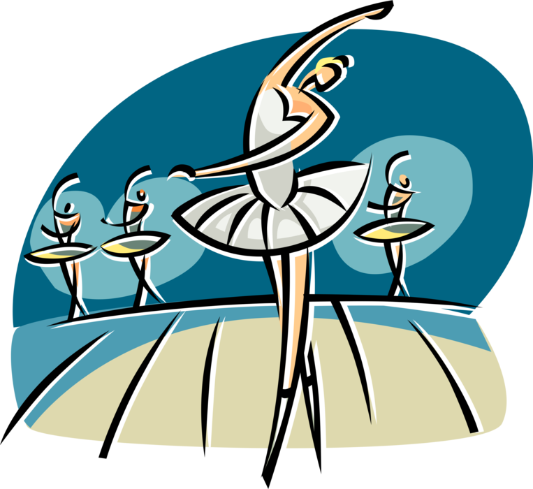 Vector Illustration of Ballerina Dancing Ballet on Theater or Theatre Stage