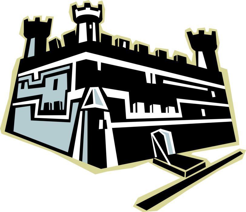 Vector Illustration of Fortified European Castle Structure from Middle Ages