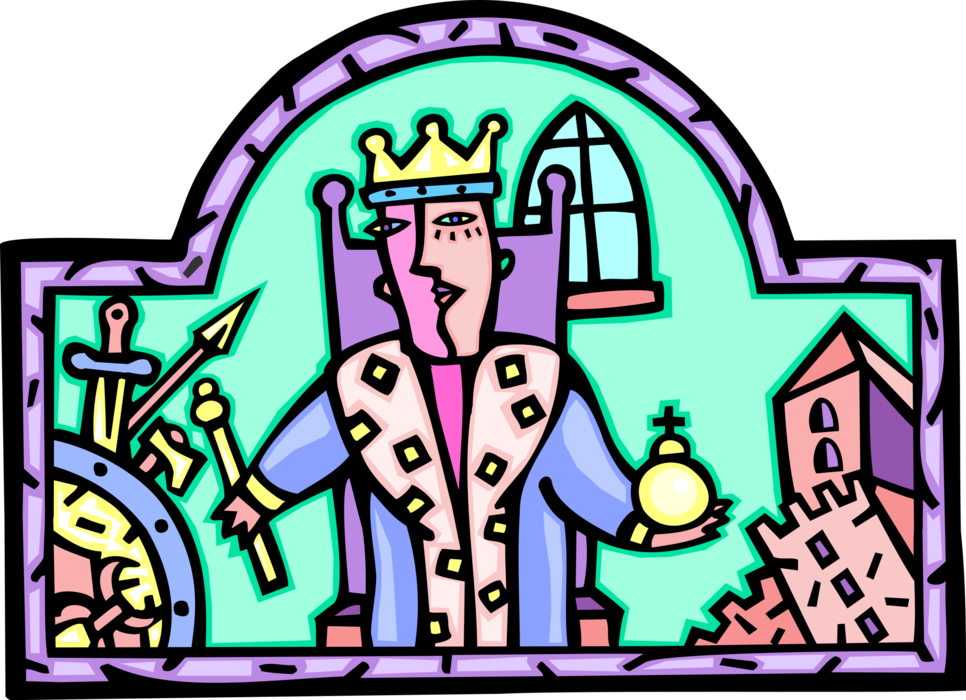 Vector Illustration of Monarch or Royalty King with Crown, Royal Orb and Sceptre