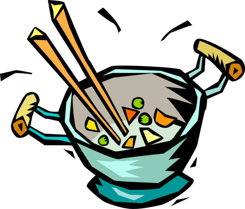 Vector Illustration of Chinese Cuisine Stir Fry in Wok with Chopsticks
