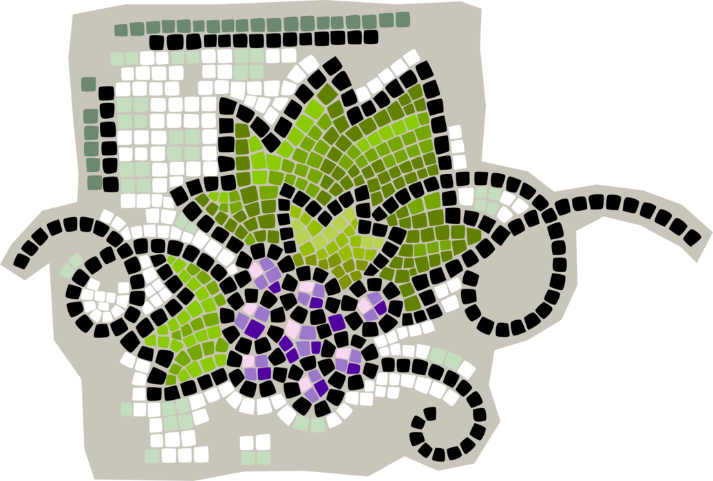 Vector Illustration of Decorative Mosaic Vineyard Grape Vines with Grapes