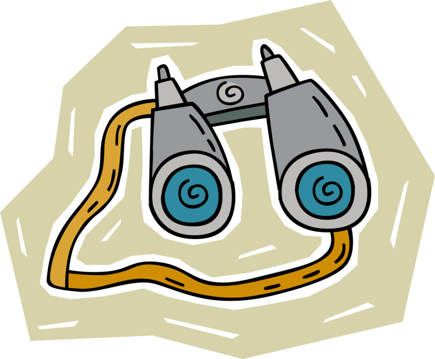 Vector Illustration of Binoculars, Field Glasses or Binocular Telescopes Produce Three-Dimensional Image