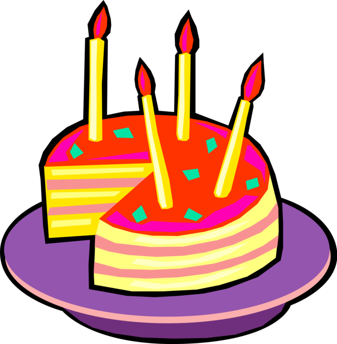 Vector Illustration of Dessert Pastry Birthday Cake with Lit Candles
