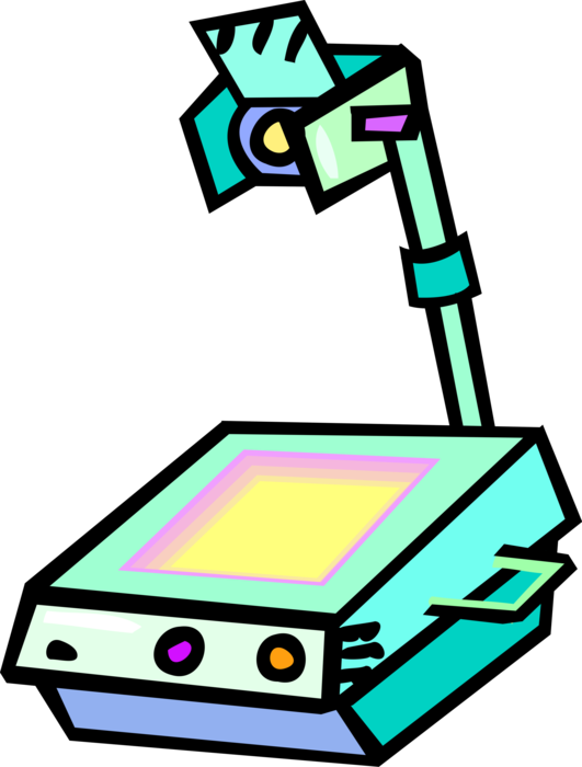 Vector Illustration of Overhead Projector Optical Projection Device Displays Images to Audience