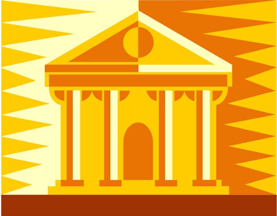 Vector Illustration of Financial Banking Institution Bank with Classical Greek Temple Columns