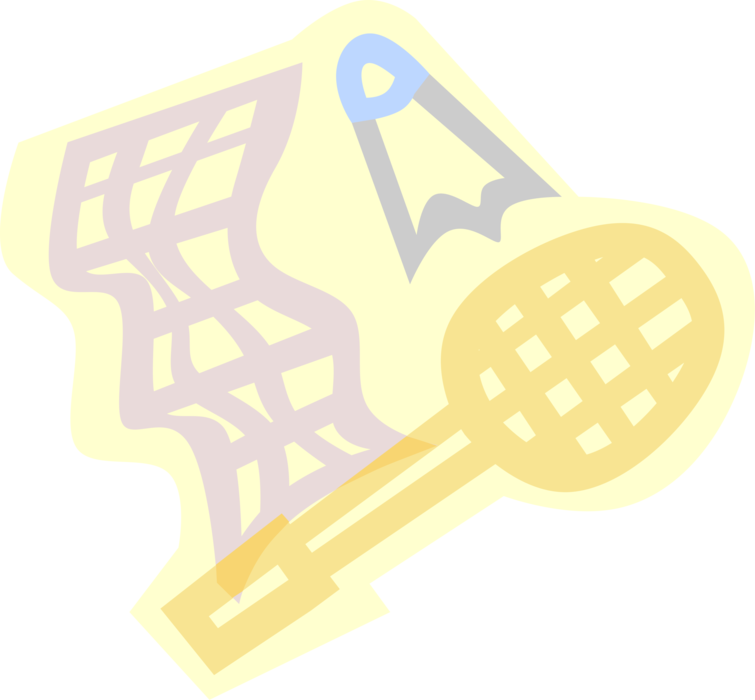 Vector Illustration of Sport of Badminton Set with Net, Racket and Shuttlecock Birdie