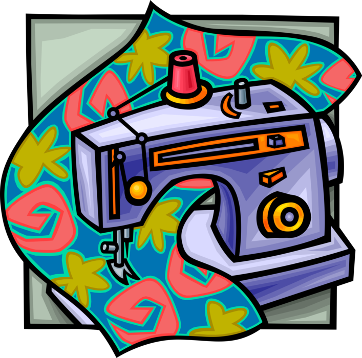 Vector Illustration of Home Sewing Machine for Stitching and Mending Fabric