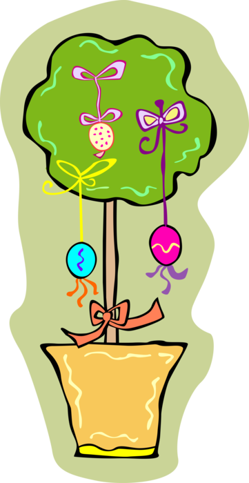 Vector Illustration of Decorated Pascha Easter Eggs with Ribbons Hanging from Tree
