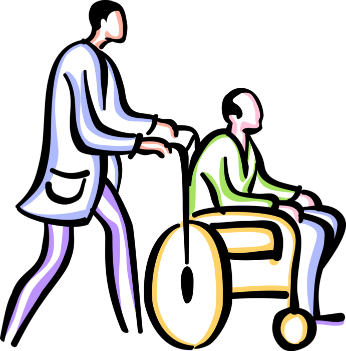 Vector Illustration of Hospital Patient in Handicapped or Disabled Wheelchair with Nurse