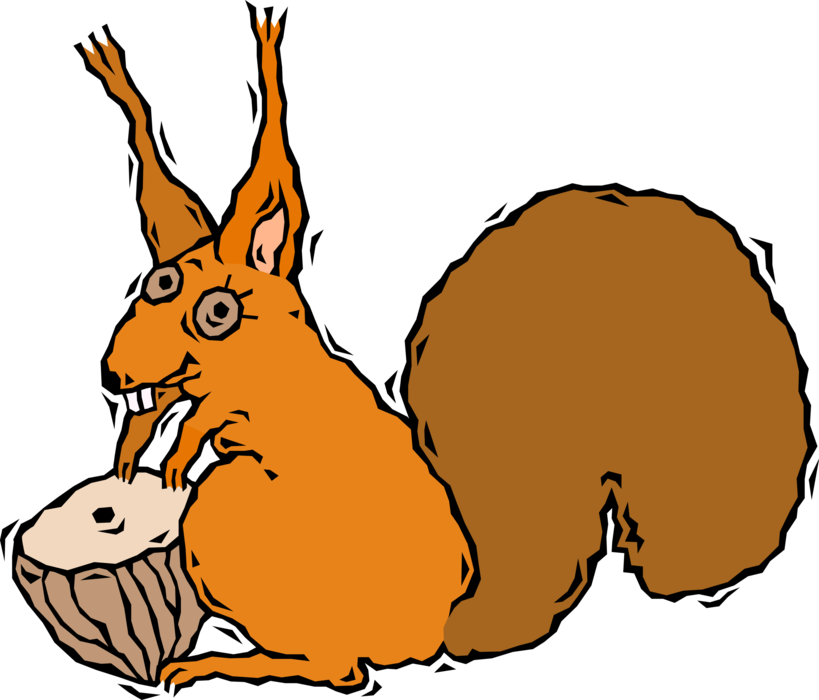 Vector Illustration of Arboreal Bushy-Tailed Rodent Squirrel Found Nut