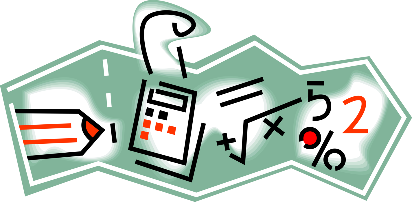 Vector Illustration of Mathematical Formulas with Pencil and Calculator