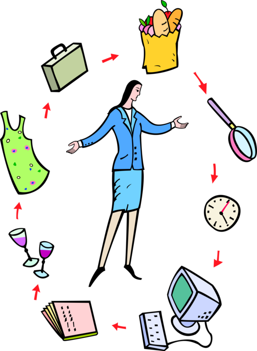Vector Illustration of Multitasking Businesswoman Juggles Commitments and Responsibilities in Daily Routine