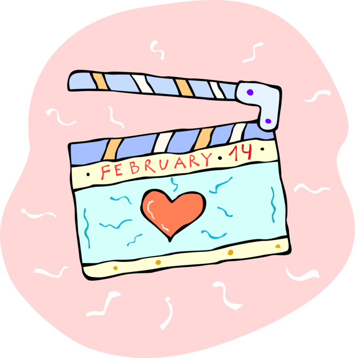 Vector Illustration of Valentine's Day Sentimental Filmmaking and Video Production Clapperboard