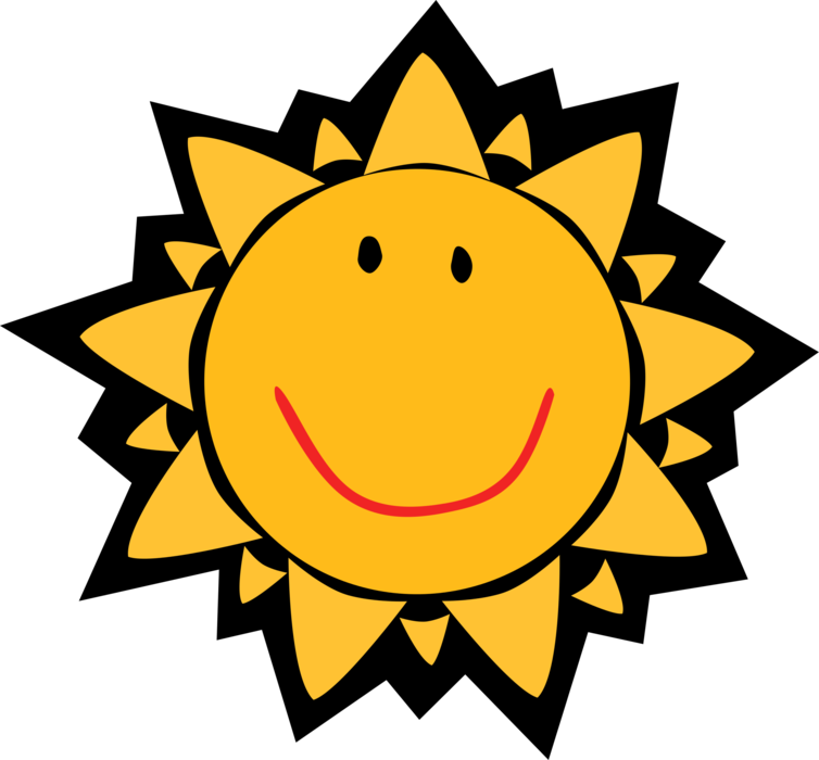 Vector Illustration of Anthropomorphic Smiling Sun 