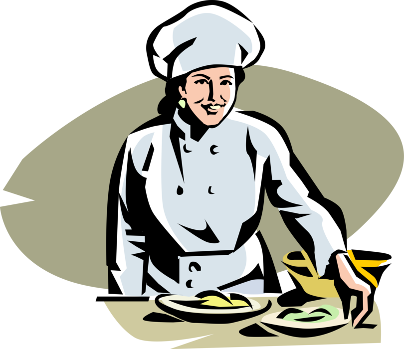 Vector Illustration of Restaurant Chef with White Hat and Cuisine Food Meals