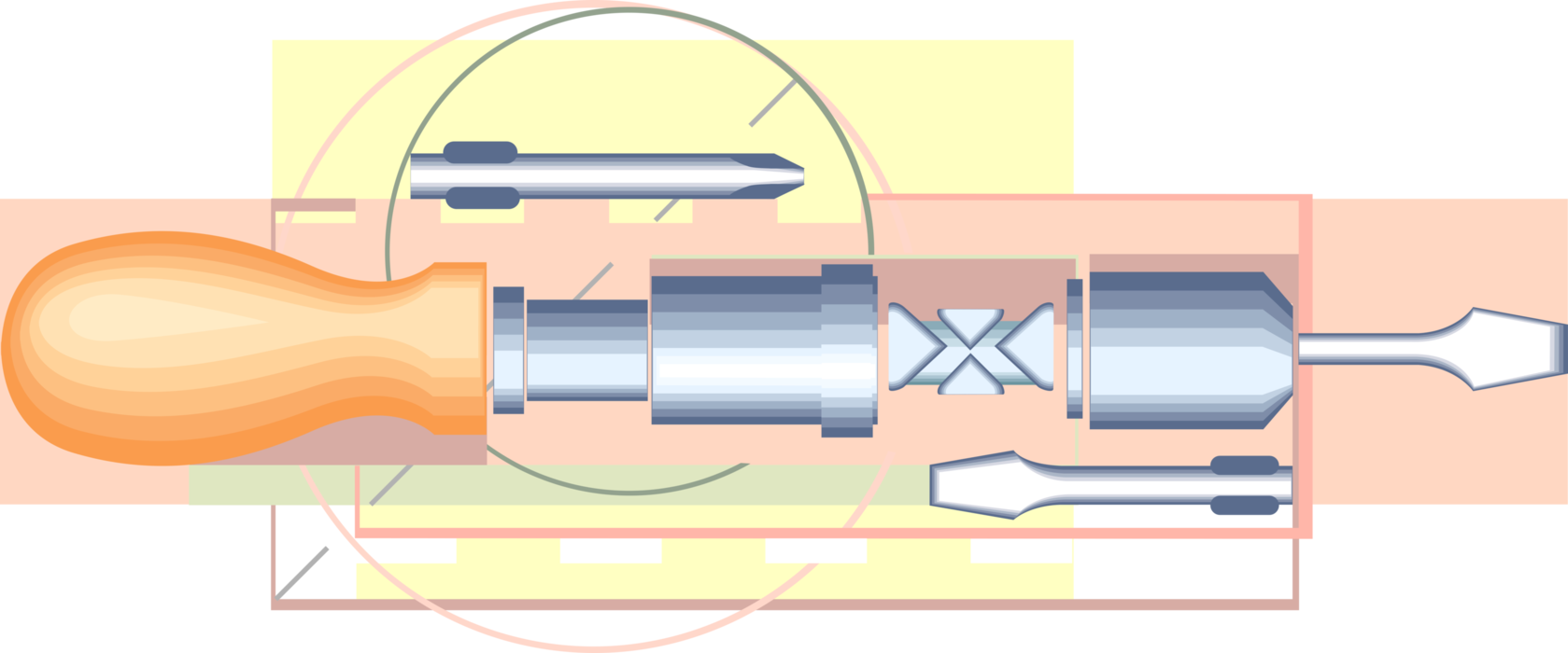 Vector Illustration of Pump-Action Screwdriver Hand Tool Turns Screws