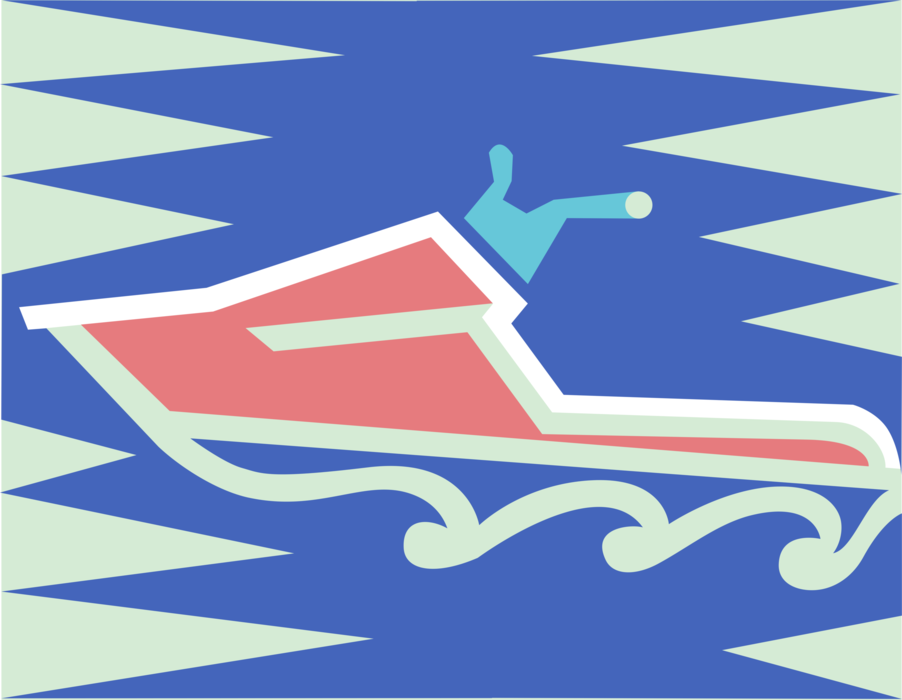 Vector Illustration of Water Sports Jet Skiers on Sea-Doo Jet Ski Watercraft