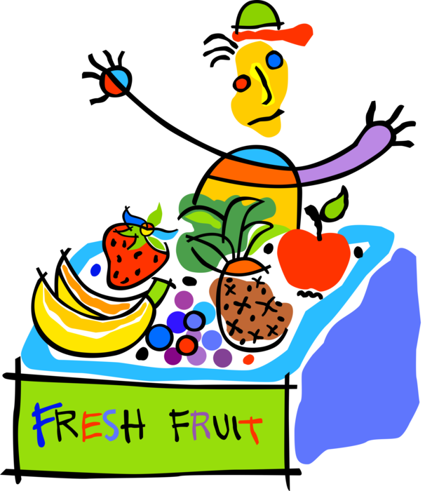 Vector Illustration of Outdoor Fresh Fruit and Vegetable Market Stand with Local Farmer Vendor