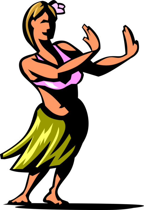 Vector Illustration of Hawaiian Hula Dancer in Grass Skirt