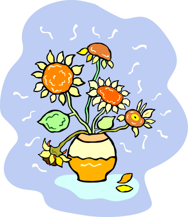 Vector Illustration of Sunflower Flowers in Vase