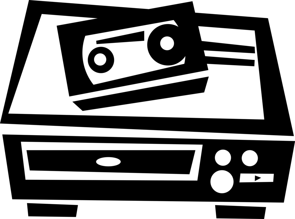 Vector Illustration of Video Cassette Recorder VCR with Videotape Tape Cartridge