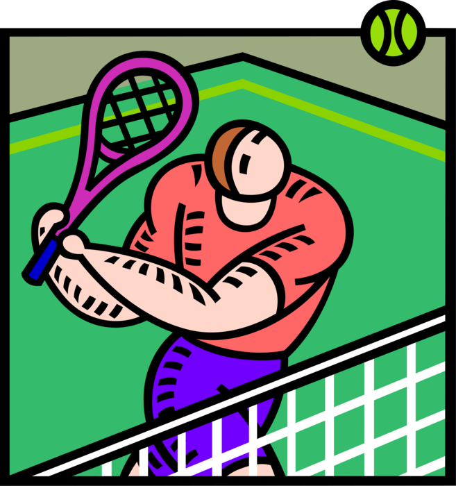 Vector Illustration of Tennis Player Returning Serve with Racket or Racquet and Ball