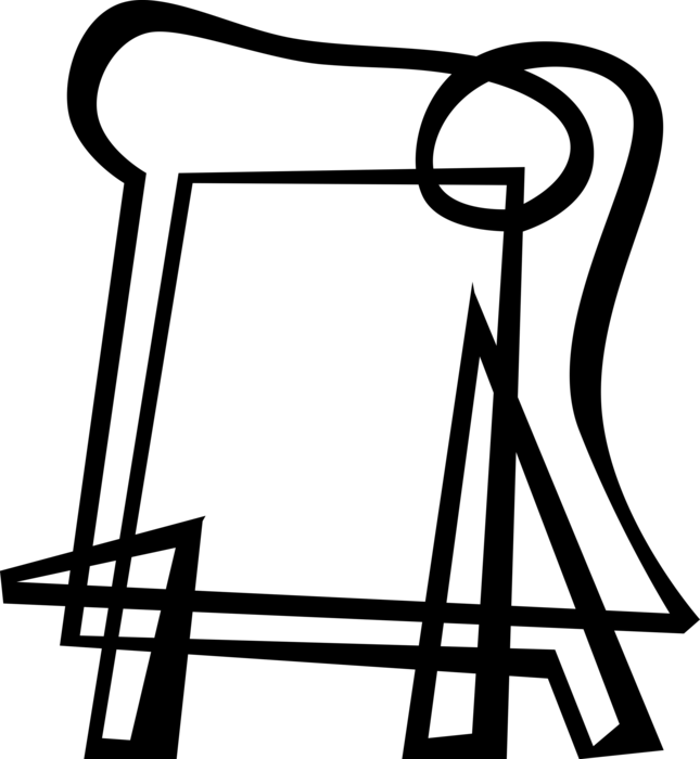 Vector Illustration of Artist's Easel for Supporting and Displaying Painting Canvas with Flip Chart Presentation