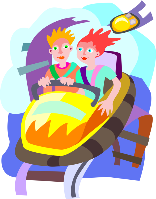 Vector Illustration of Amusement or Theme Park Roller Coaster Ride